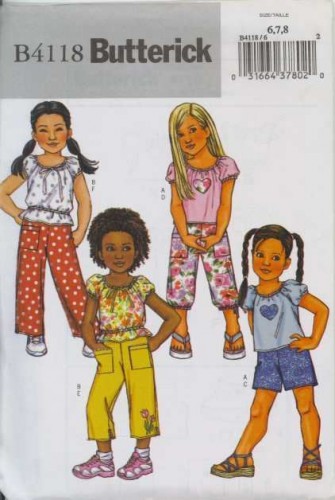 butterick-b-4118-girls-pants-shorts-top-sewing-pattern-ab757